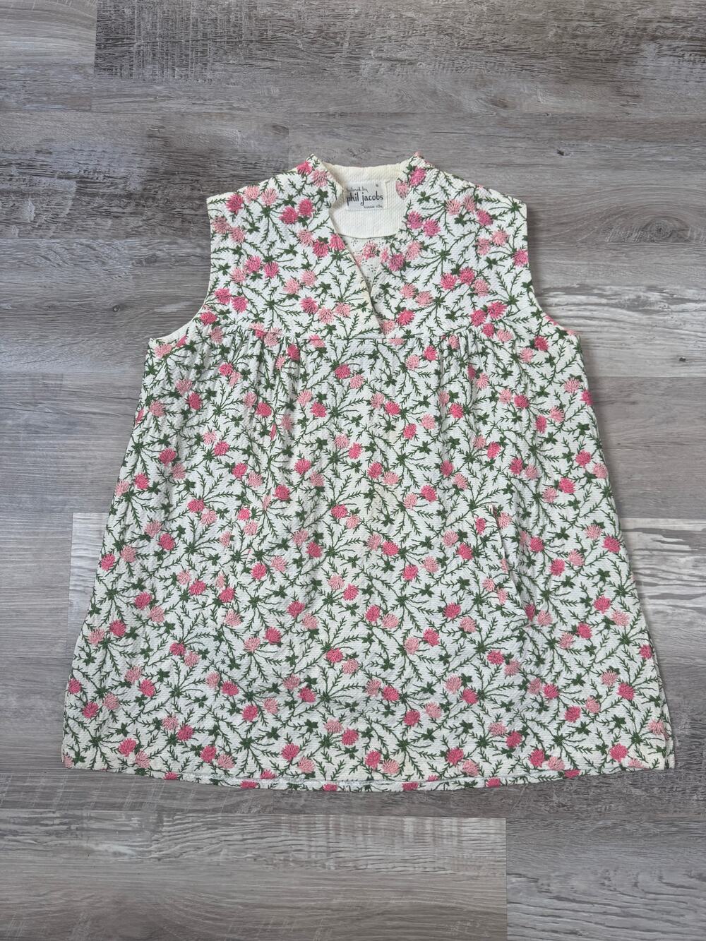 Vintage 60s Phil Jacobs Pink Floral Embroidered Smock Tunic Cottagecore Top S